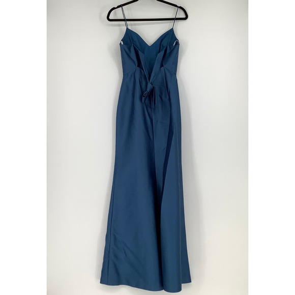NEW Alfred Sung Sz 0 Open Back Bow Tie Satin Trumpet Gown Blue $236 msrp I24-11 - Picture 4 of 11
